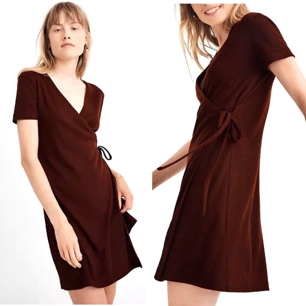 NWT Madewell Ribbed Knit Wrap Dress Burn Mahogany